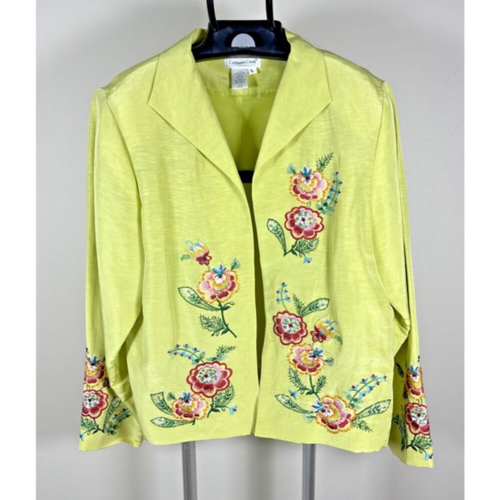Coldwater Creek Spring Green Floral Blazer Jacket Boho Artsy Glam Fairy Womens L